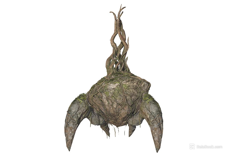 Unique Plant with Twisted Branches and Rock Like Base Natural Structure 3d model 