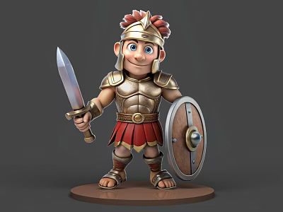 Man Dressed As Roman Soldier With Helmet Armor Shield And Sword In 3d model