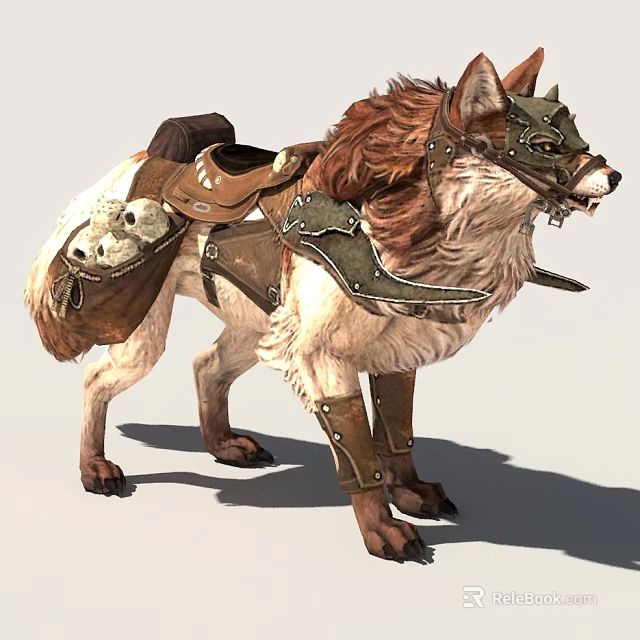 Mythical Wolf With Leather Saddle Armor And Metal Decorative Accents 3d model 