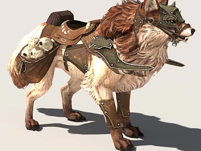 Mythical Wolf With Leather Saddle Armor And Metal Decorative Accents 3d model