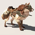 Mythical Wolf With Leather Saddle Armor And Metal Decorative Accents