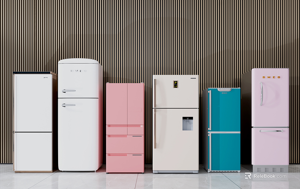 Various Colorful Refrigerators and Freezers in Different Styles for Home Kitchen 3d model 