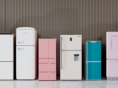Various Colorful Refrigerators and Freezers in Different Styles for Home Kitchen 3d model