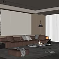Modern Living Room Interior Design With Brown L shaped Sofa Coffee Table And Blinds