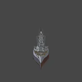 Classic Military Battleship with Turrets Smokestacks Superstructure and Brown Hull Design