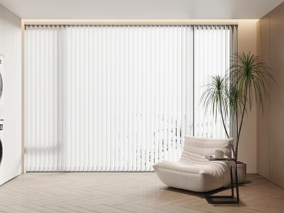 Bright Modern Living Dining Room With Vertical Blinds And Comfortable Armchair 3d model
