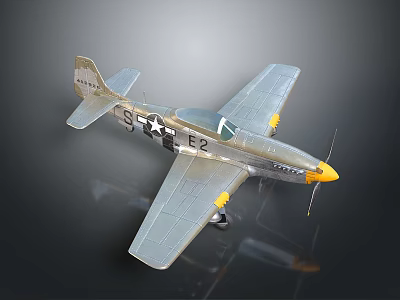 Vintage Military Model Airplane With Silver Fuselage Yellow Nose And Propeller Wings 3d model