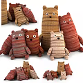 Colorful Knitted Stuffed Bear Dolls In Red Brown And Beige Tones