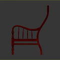 Red Wooden Leisure Chair Featuring Carved Backrest Armrests And Woven Seat