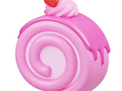 Pink Swiss Roll Dessert With Spiral Design Topped Pink Cream And Fresh Strawberry 3d model