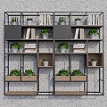 Modern Bookcase With Metal Frame Wooden Shelves Books And Potted Plants