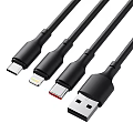 Durable Black Multi Port Phone Charging Cables With USB Type C Lightning And USB A 3d model