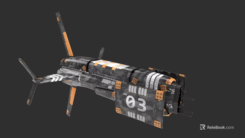 Detailed Futuristic Mechanical Vehicle With Wing Structure Number 03 And Orange Accents 3d model 