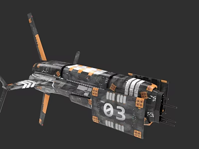 Detailed Futuristic Mechanical Vehicle With Wing Structure Number 03 And Orange Accents 3d model