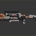 Futuristic Sci Fi Rifle With White Black Orange Striped Design And Tactical Scope