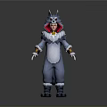 Gray Wolf Themed Game And Movie Character With Red Lining White Fur And Yellow Accessories Standing Pose
