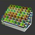 Green Plants In Layered Cultivation Structure With Multi Colored Base And Metal Supports