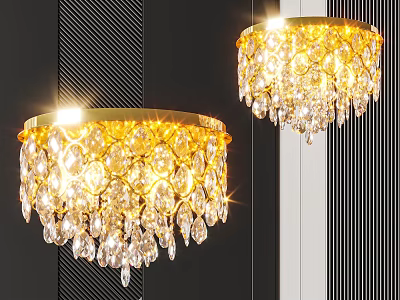 Elegant Golden Crystal Chandeliers With Dripping Crystals For Modern Interior Lighting 3d model