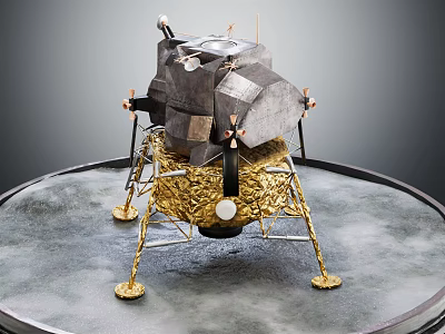 Detailed Lunar Lander Model With Metallic Body Golden Landing Legs On Circular Display Platform 3d model