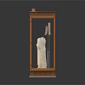 Ancient Stone Artifacts Showcased In Wooden Glass Display Cabinet With Carvings