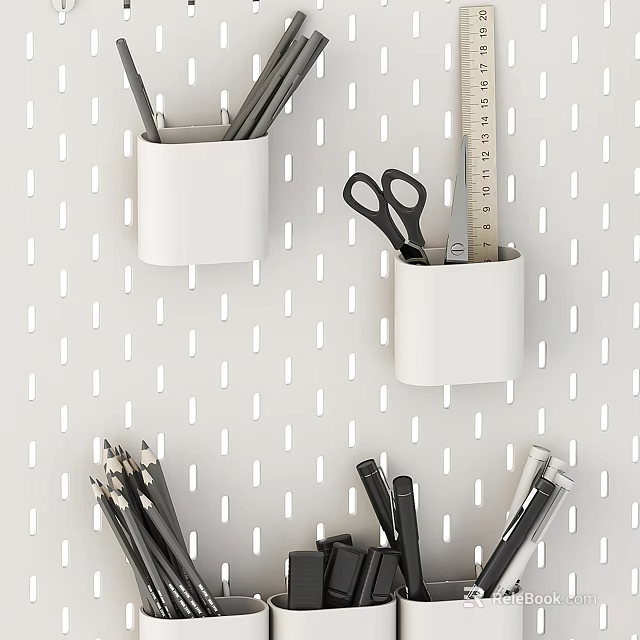 Pegboard Wall Organizer With Stationery And Holders 3d model 