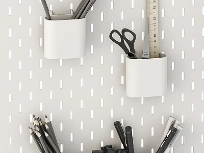 Pegboard Wall Organizer With Stationery And Holders 3d model