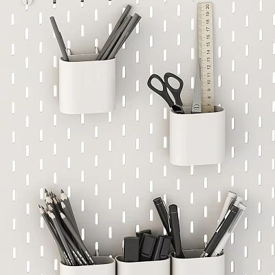 Pegboard Wall Organizer With Stationery And Holders 3d model