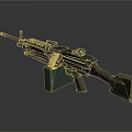 Military Machine Gun With Ammunition Belt And Green Magazine Base On