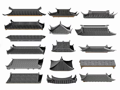 Traditional Chinese Architectural Components Featuring Diverse Classic Roof Designs And Shapes 3d model