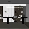 Modern Study Room Interior With Wooden Desk Office Chair Bookshelf And Pendant Light