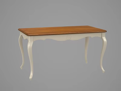 Elegant Classic Rectangular Dining Table with Wooden Tabletop and White Carved Legs 3d model