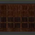 Dark Wood Paneled Cabinet With Carved Lattice Design And Storage Compartments