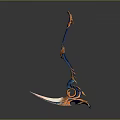 Ornate Decorative Weapon With Blue Orange Metallic Luster Curved Structure And Shiny Reflection