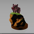 Pink Boar Figurine Standing On Orange Rock With Green Grass And Brown Base