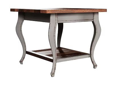 Rustic Wooden Dining Table With Curved Legs Lower Shelf And Distressed Finish 3d model