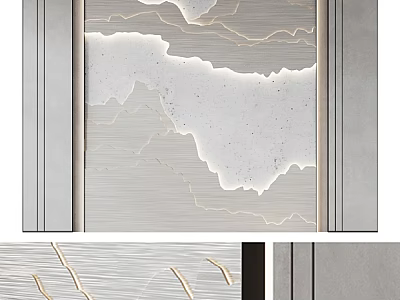 Elegant Modern Background Wall Design With Textured Gray White Surface And Metal Lines 3d model