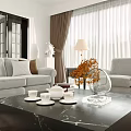 Living Room Interior Design With Light Gray Sofa Coffee Table Tea Set And Orange Flowers