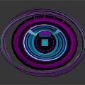 Futuristic Glowing Ring Structure With Blue And Purple Illumination And Central Tower Design