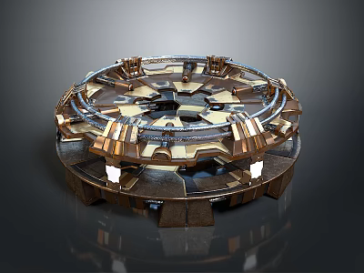 Circular Modern Landscape Design With Metallic Golden Accents And Layered Geometric Structures 3d model