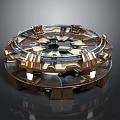 Circular Modern Landscape Design With Metallic Golden Accents And Layered Geometric Structures