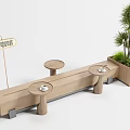 Wooden Outdoor Leisure Chair With Small Round Tables Coffee Sign And Potted Plant
