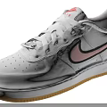 White Athletic Sneakers Featuring Pink Swoosh Brown Gum Sole And Red Tongue Logo
