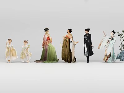 Multiple People Wearing Traditional Chinese Ancient Costumes In Various Historical Clothing Styles 3d model