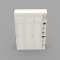 White Three Door Wardrobe With Top Storage Cabinets And Side Shelves Modern Design