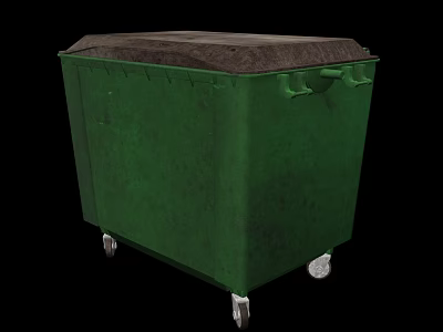 Public Facility Green Trash Bin With Lid And Wheels For Waste Management 3d model