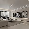 Modern Living-Dining Room Interior Design With Sofa Coffee Table TV Wall and Pendant Lights