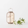 Lantern Style Table Lamp with Bamboo Leaf Pattern and Real Bamboo Branches