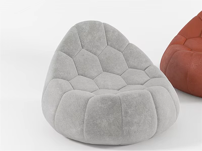 Gray Velvet Bean Bag Chair With Hexagonal Stitching Alongside Red For Modern Living Room 3d model