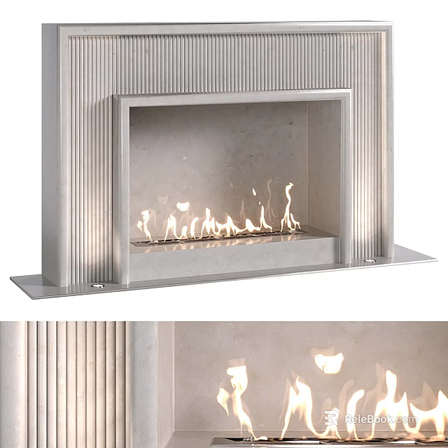 Modern Fireplace With Sleek Metal Frame And Minimalist Stone Interior Burning Bright Flames 3d model 