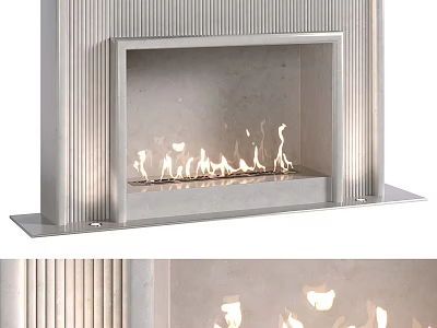 Modern Fireplace With Sleek Metal Frame And Minimalist Stone Interior Burning Bright Flames 3d model